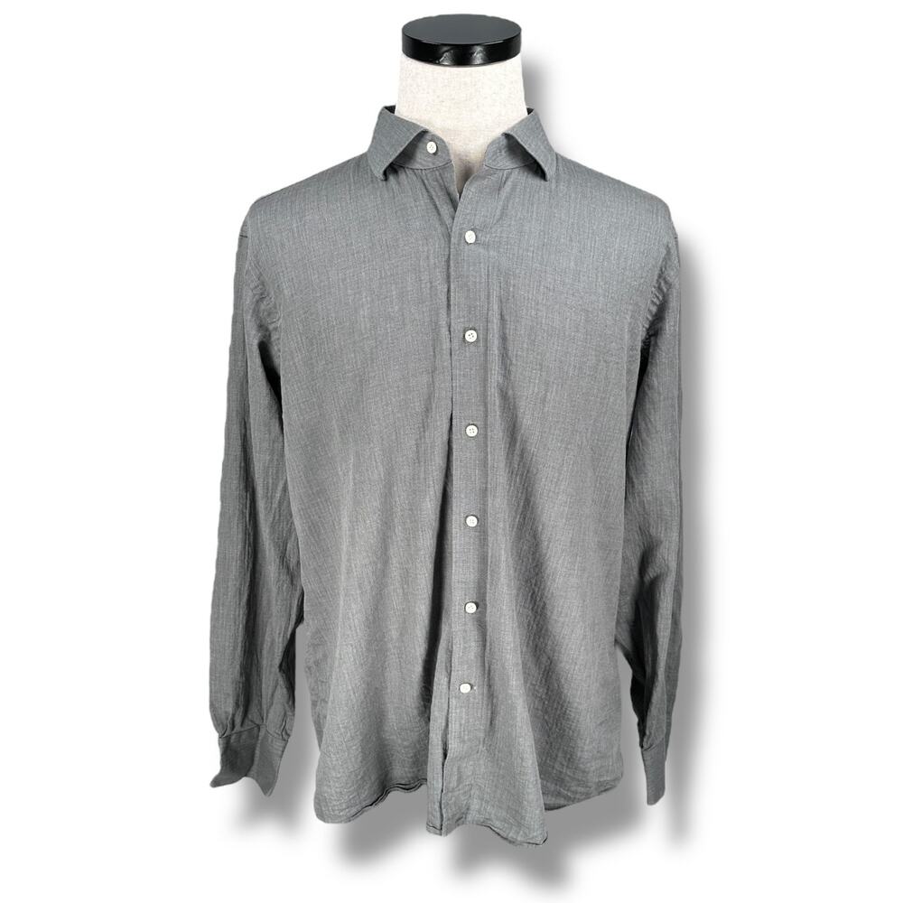 Peter Millar Crown Crafted Fleece Finish Shirt Men's XL Gray Long Sleeve Button